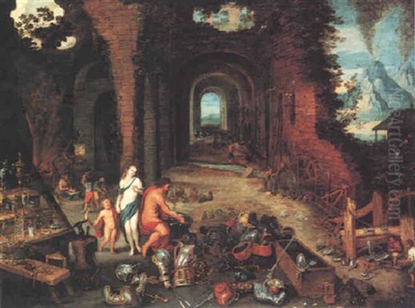 Venus And Cupid Visiting Vulcan's Forge (an Allegory Of Fire) Oil Painting by Jan Brueghel the Elder