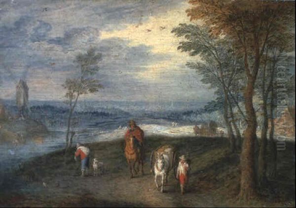 A River Landscape With Travellers On A Track Oil Painting by Jan Brueghel the Elder