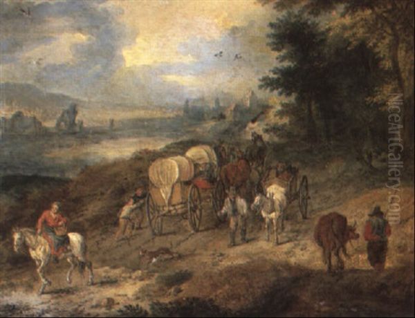 River Landscape With Travellers Oil Painting by Jan Brueghel the Elder