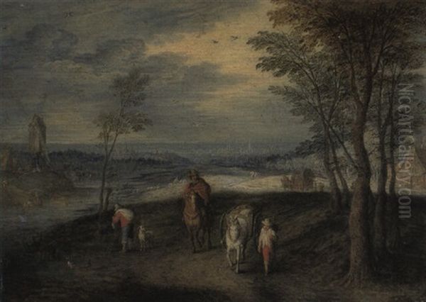 Paysage De Riviere Avec Des Voyageurs Sur Un Chemin... Oil Painting by Jan Brueghel the Elder