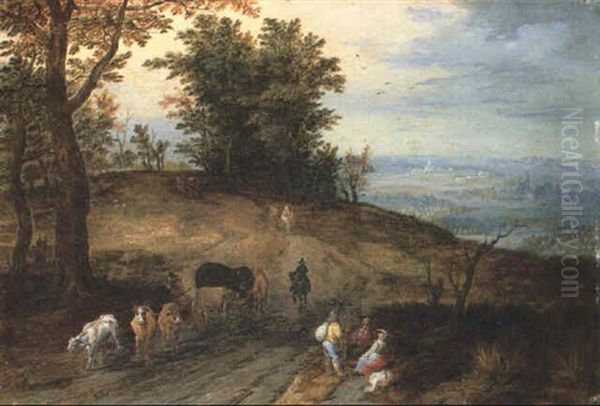 Extensive Landscape With Travellers On A Path Oil Painting by Jan Brueghel the Elder