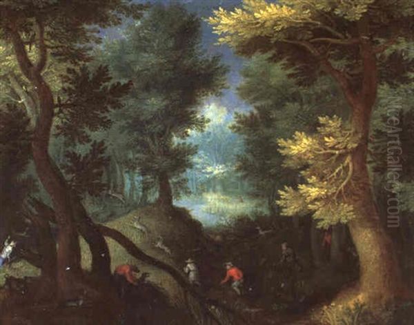 Waldlandschaft Mit Jagern Auf Der Hirschenjagd Oil Painting by Jan Brueghel the Elder