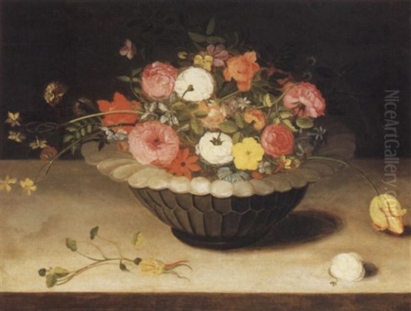 A Still Life Of Flowers In An Ornamental Bowl On A Ledge Oil Painting by Jan Brueghel the Elder