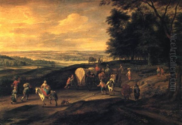 An Extensive Landscape With Peasants On An Open Road Oil Painting by Jan Brueghel the Elder