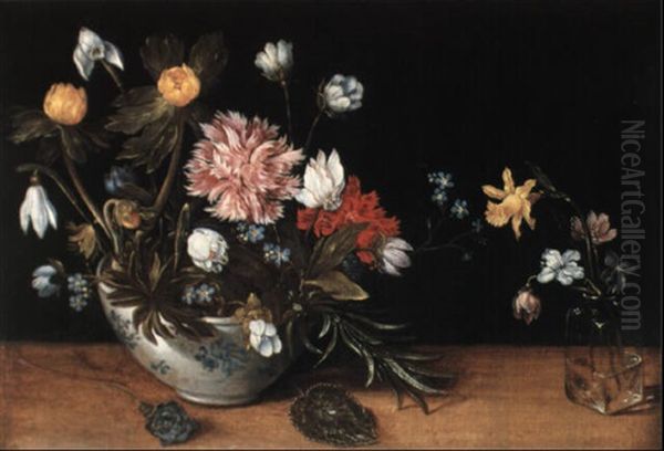 A Still Life Of Flowers In A Bowl And In A Glass Vase Oil Painting by Jan Brueghel the Elder