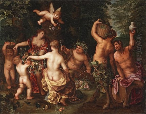 Venus, Bacchus And Ceres Feasting In A Wooded Glade Oil Painting by Jan Brueghel the Younger