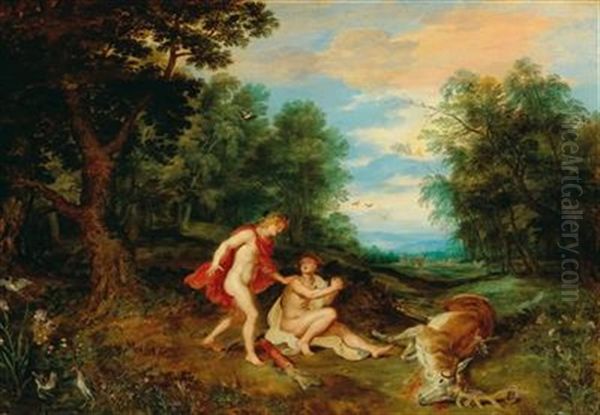 Apollo Comforting Cyparissus (collaboration With Studio Of Peter Paul Rubens) Oil Painting by Jan Brueghel the Younger