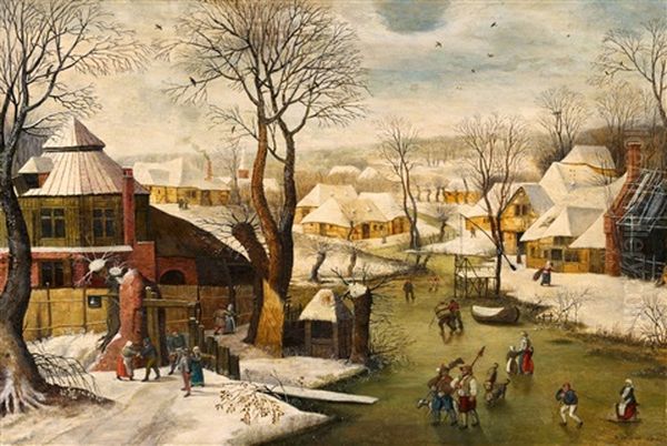 Winter Village Landscape With 