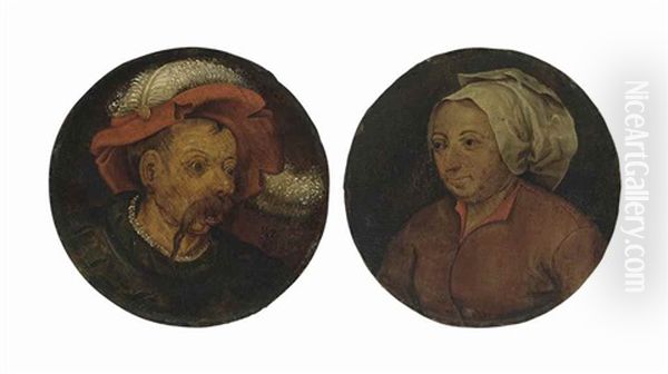 Head Of A Landsknecht; And Head Of A Woman (pair) Oil Painting by Pieter Brueghel the Younger