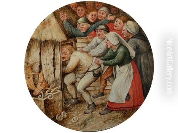 Rundbild Mit Wiedergabe Eines Niederlandischen Sprichwortes Oil Painting by Pieter Brueghel the Younger