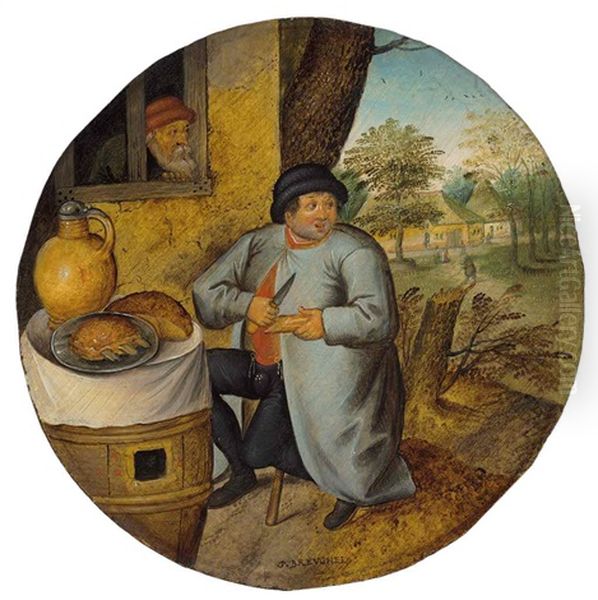 A Flemish Proverb: 'the Man Who Cuts Wood And Meat With The Same Knife' Oil Painting by Pieter Brueghel the Younger