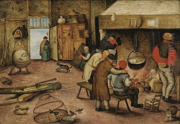 Peasants Warming Themselves Beside A Hearth Oil Painting by Pieter Brueghel the Younger