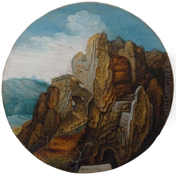 A Mountainous Landscape - La Source Oil Painting by Pieter Brueghel the Younger