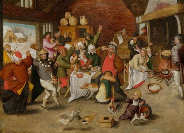 Carnival Festivities In A Farmhouse Parlour by Pieter Brueghel the Younger