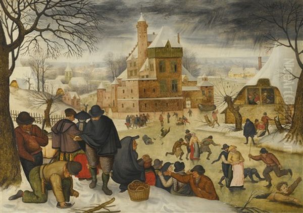 A Winter Landscape With Skaters Oil Painting by Pieter Brueghel the Younger