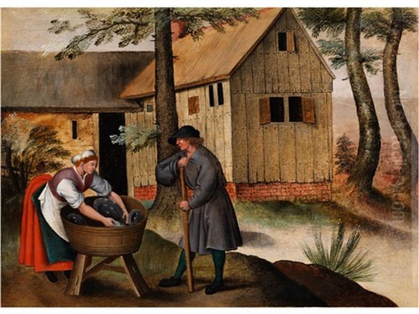 Gansehirte Und Bauerin Oil Painting by Pieter Brueghel the Younger