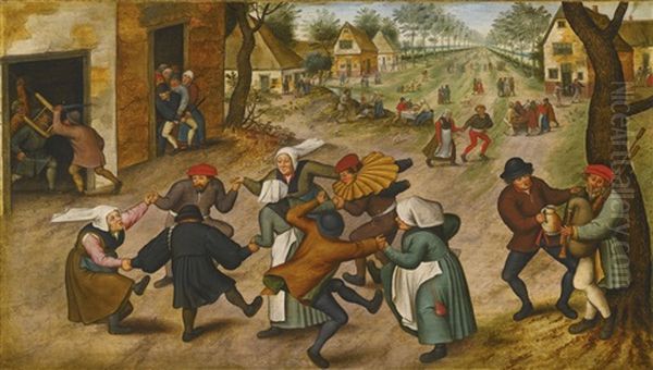 A Village Street With Peasants Dancing Oil Painting by Pieter Brueghel the Younger