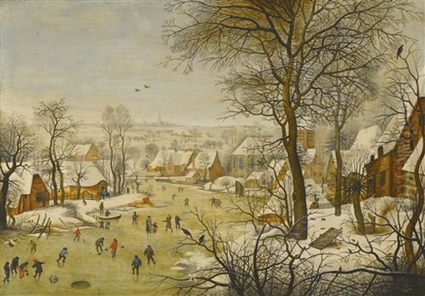 Winter Landscape With A Bird Trap Oil Painting by Pieter Brueghel the Younger