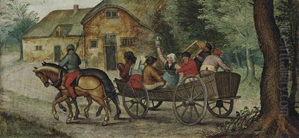 Peasants In An Open Wagon Oil Painting by Pieter Brueghel the Younger