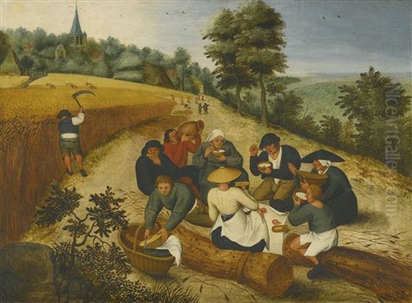 Summer: Figures Eating During The Summer Harvest Oil Painting by Pieter Brueghel the Younger