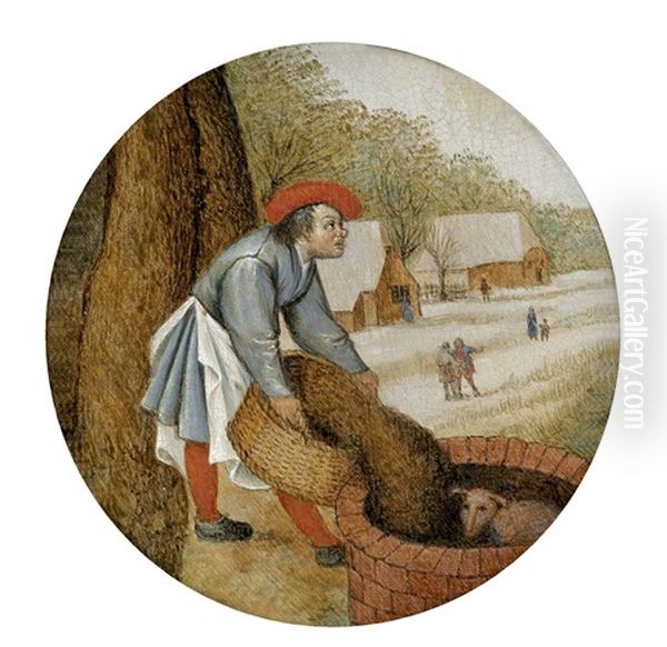 Der Bauer Schuttet Den Brunnen Zu, Nachdem Das Kalb Hinein Gefallen Ist (from Sprichworter) Oil Painting by Pieter Brueghel the Younger