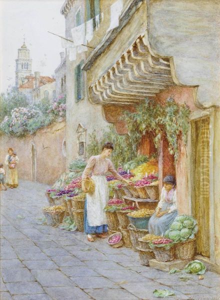 The Fruit And Vegetable Stall Oil Painting by Helen Mary Elizabeth Allingham