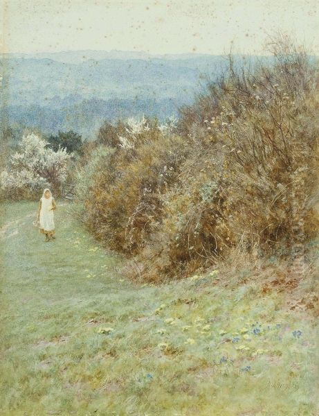 Gathering Primroses Oil Painting by Helen Mary Elizabeth Allingham