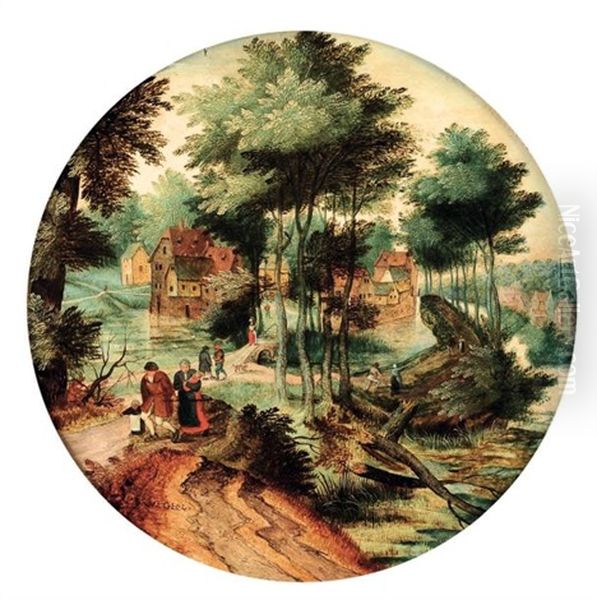 Promeneurs Sur Un Chemin Pres D'un Village Oil Painting by Pieter Brueghel the Younger