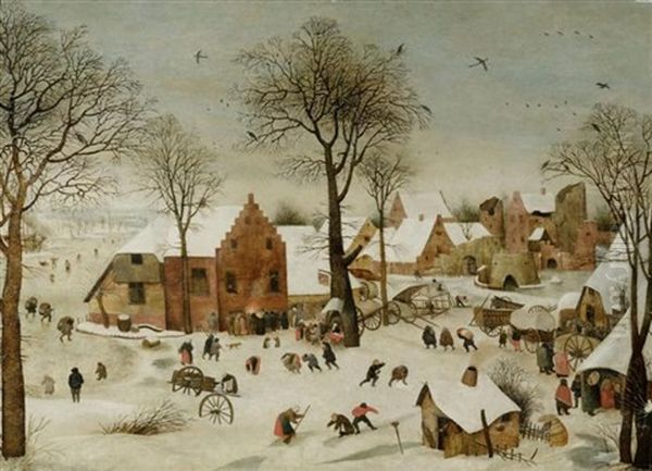 Hollandische Winterlandschaft Mit Dorftreiben Oil Painting by Pieter Brueghel the Younger