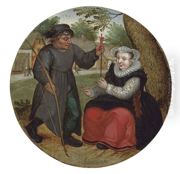 A Burgher Handing An Arrow To A Lady Oil Painting by Pieter Brueghel the Younger