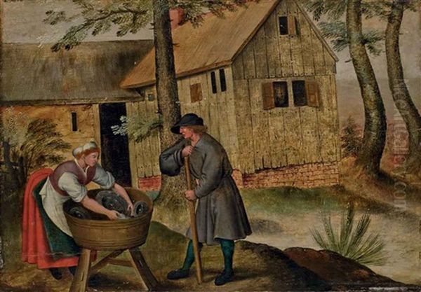 Deux Paysans Devant Une Auberge Oil Painting by Pieter Brueghel the Younger