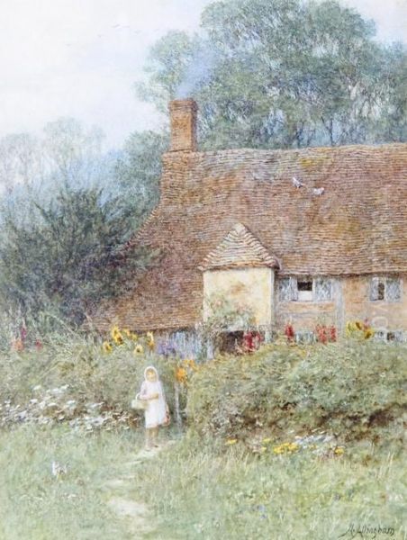 By The Cottage Gate Oil Painting by Helen Mary Elizabeth Allingham