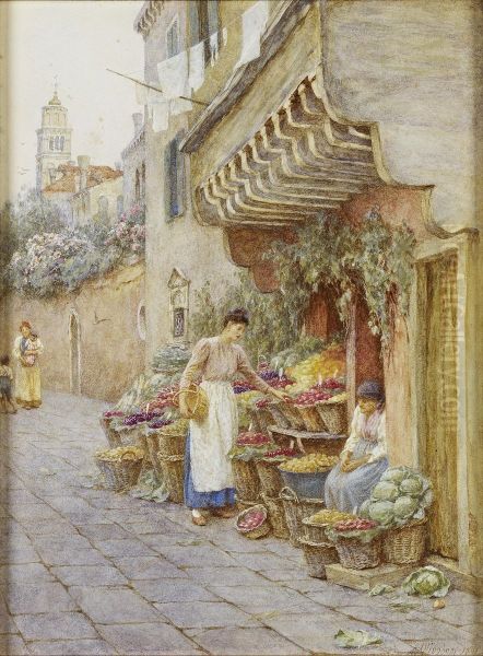 At The Fruit Stall Oil Painting by Helen Mary Elizabeth Allingham