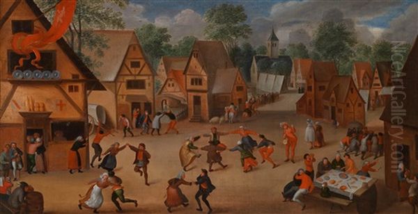 Dorfstrase Mit Tanzenden Und Feiernden Bauern Oil Painting by Pieter Brueghel the Younger