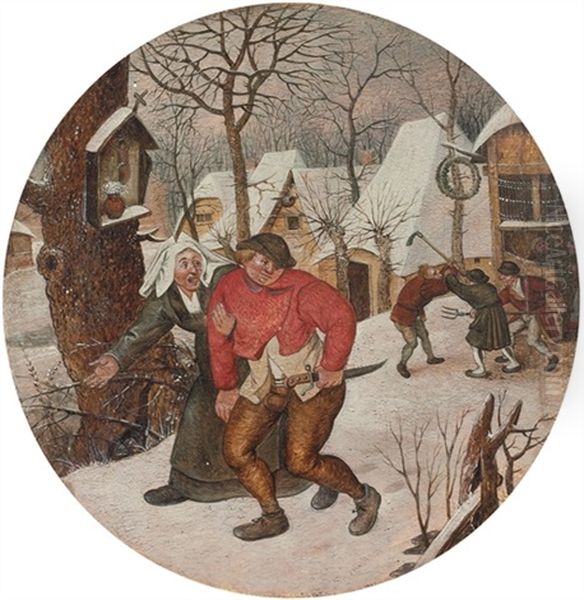 A Winter Landscape Oil Painting by Pieter Brueghel the Younger