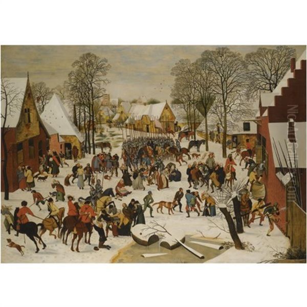 A Flemish Village In Winter With The Massacre Of The Innocents Oil Painting by Pieter Brueghel the Younger