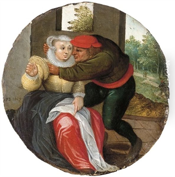 Qui S'y Frotte S'y Pique: Un Couple D'amoureux Dans Un Interieur Oil Painting by Pieter Brueghel the Younger