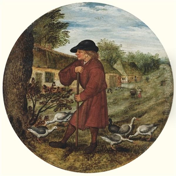 The Goose Herder, Or Who Knows Why The Geese Go Barefoot? Oil Painting by Pieter Brueghel the Younger