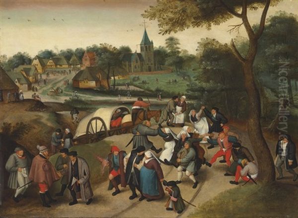 Peasants Returning From A Village Kermesse Oil Painting by Pieter Brueghel the Younger