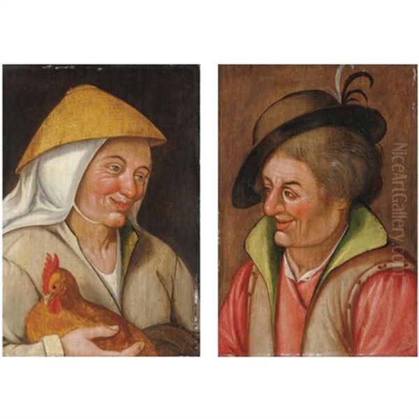 Ritratti Di Contadini (pair) Oil Painting by Pieter Brueghel the Younger