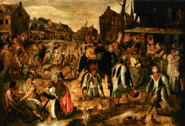 Scene De Marche Dans Un Village Flamand Oil Painting by Pieter Brueghel the Younger