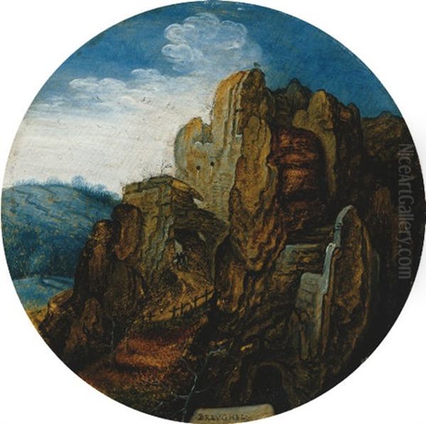 A Mountainous Landscape - La Source Oil Painting by Pieter Brueghel the Younger