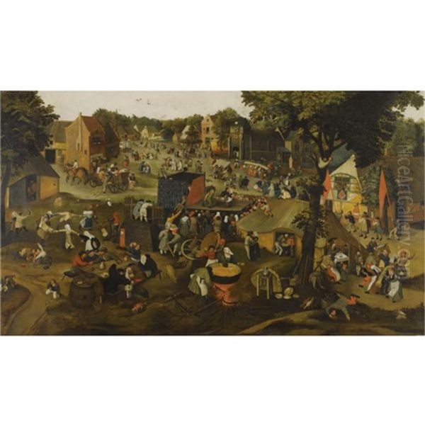 A Performance Of The Farce Een Cluyte Van Plaeyerwater (a Clod From A Plaeyerwater) At A Flemish Village Kermesse Oil Painting by Pieter Brueghel the Younger