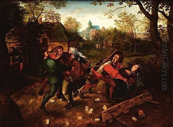 Une Rixe De Jeu Entre Paysans Oil Painting by Pieter Brueghel the Younger