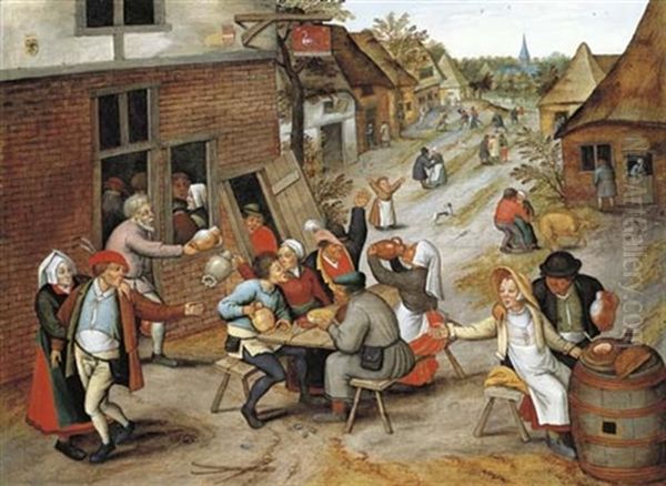 Peasants Merrymaking Outside An Inn Oil Painting by Pieter Brueghel the Younger