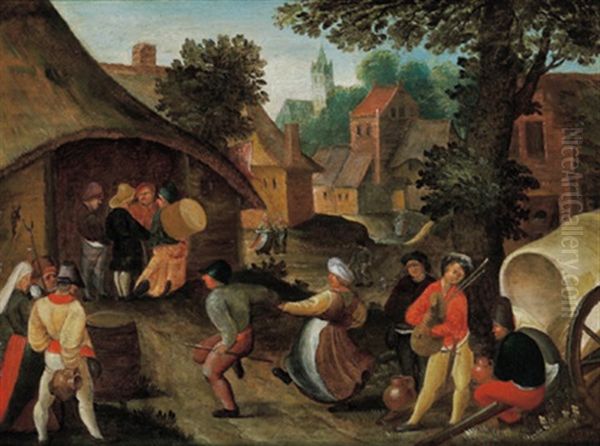 Feiernde Bauern Auf Einem Dorfplatz Oil Painting by Pieter Brueghel the Younger