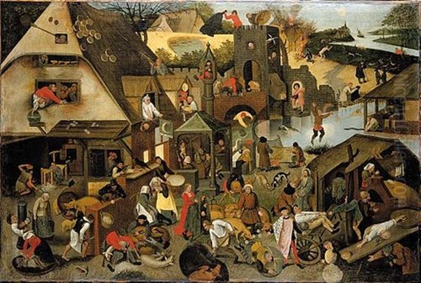 The Netherlandish Proverbs Oil Painting by Pieter Brueghel the Younger