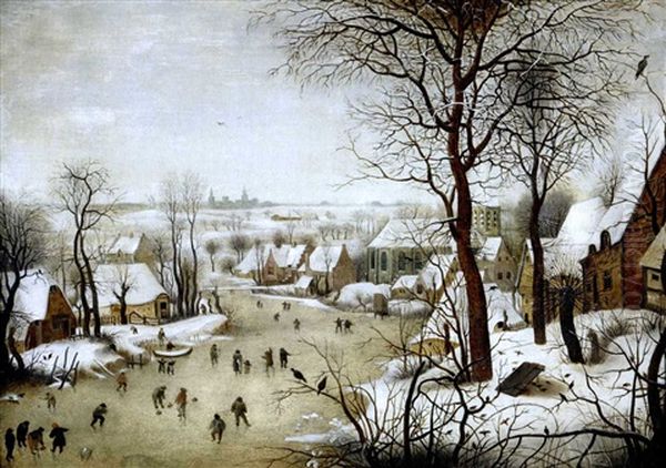 Winter Landscape With A Bird Trap Oil Painting by Pieter Brueghel the Younger