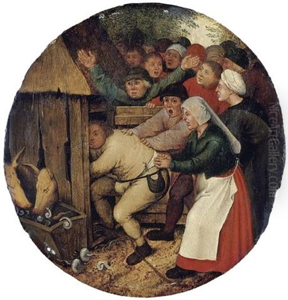 Pushed Into The Pig Sty Oil Painting by Pieter Brueghel the Younger