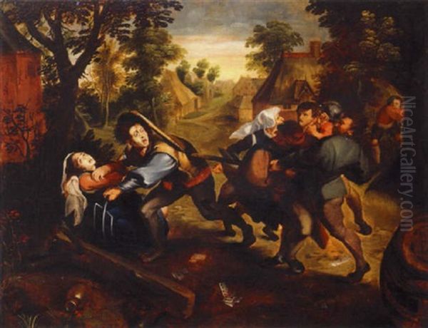 Peasants Brawling In A Landscape Oil Painting by Pieter Brueghel the Younger